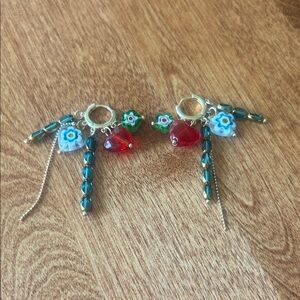 Colorful Beaded Earrings with Floral Accents